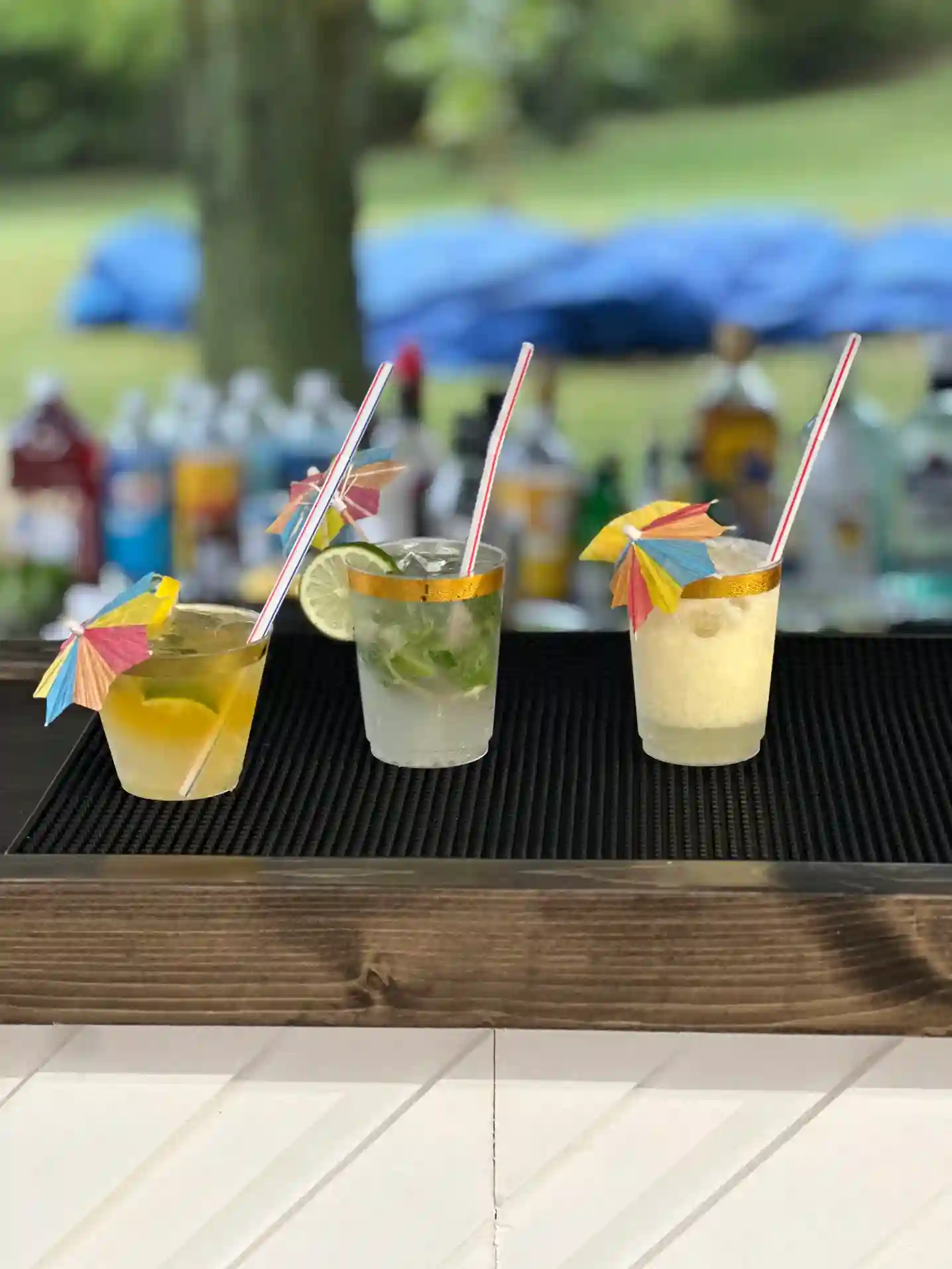 Close-up of a expertly garnished cocktail on the AW Mobile Bar counter